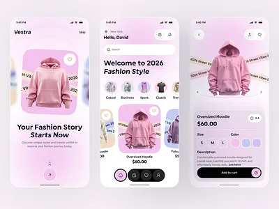 Fashion eCommerce App UI – Modern Clothing Store & Product UI app app concept app design clothing app design ecommerce ecommerce app fashion app ios mobile mobile app online store pastel ui product page shopping app ui ui design
