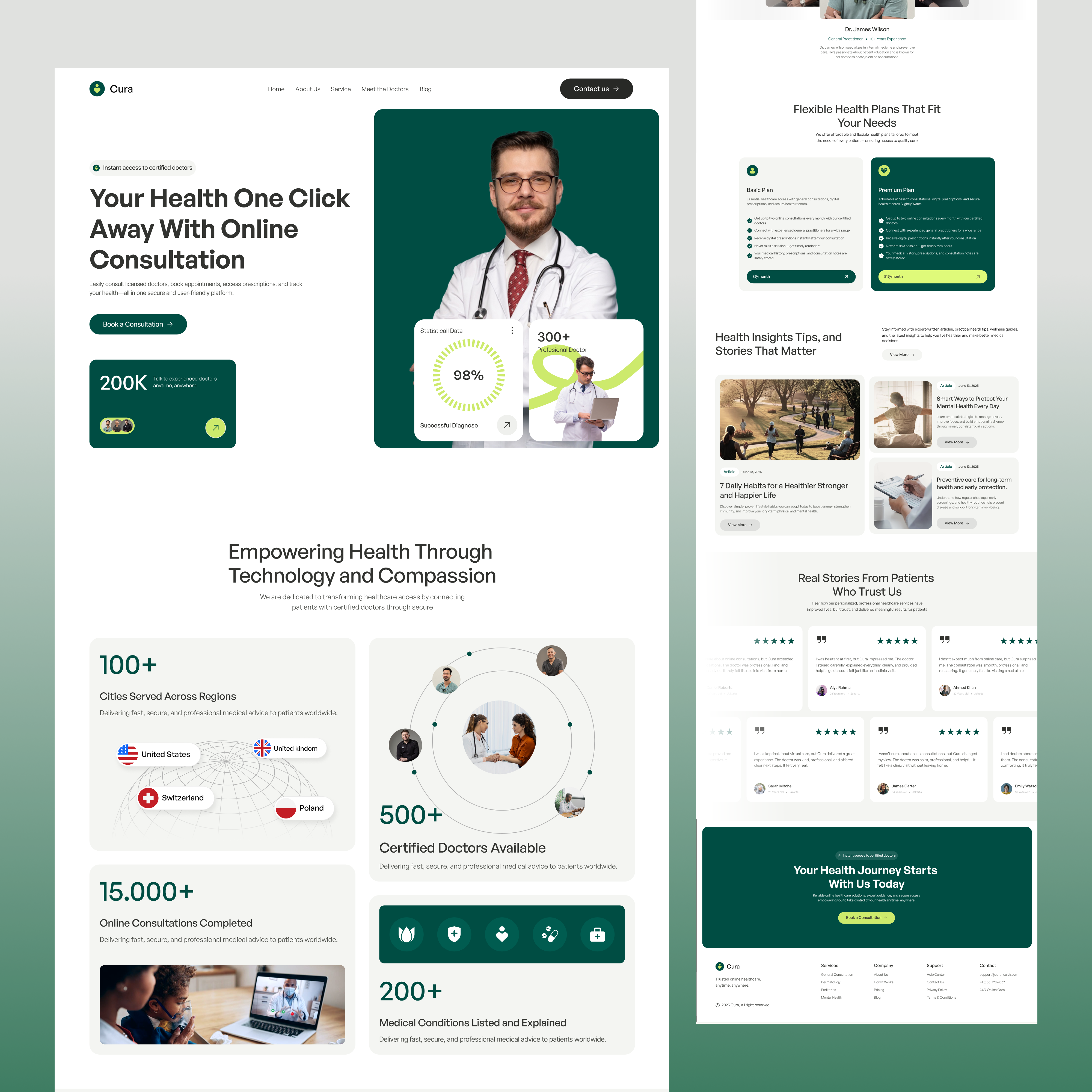 Cura – Online Doctor Consultation & Healthcare Platform landing digital health doctor appointment website health tech platform healthcare landing page healthcare platform landing page landing page design medical website online doctor consultation patient experience telehealth app telemedicine website ui ui design uiux uiux design ux ux design web design website design