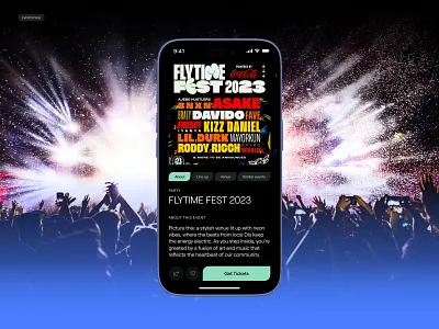Event page / UX/UI Concept – Ticket Booking Application Design app application appstore black branding concert design event graphic design interface lagos masalov mobile prototype ticket ui ux uxui webdesign website