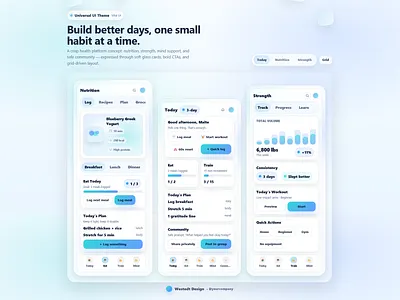 Universal UI Theme clean ui dashboard design system fitness app glassmorphism habit tracker health app landing page modern ui nutrition tracker ui design ui kit vibecoding vibedesign
