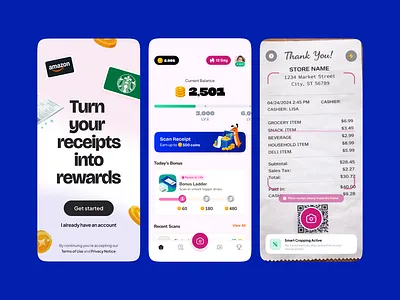 Scan & Earn — Rewards App UI cashback app coins digital wallet earn rewards fintech gamification gamified app habit building loyalty app mobile ui product design receipt scanning reward system rewards scan earn scan receipt streaks ui ux