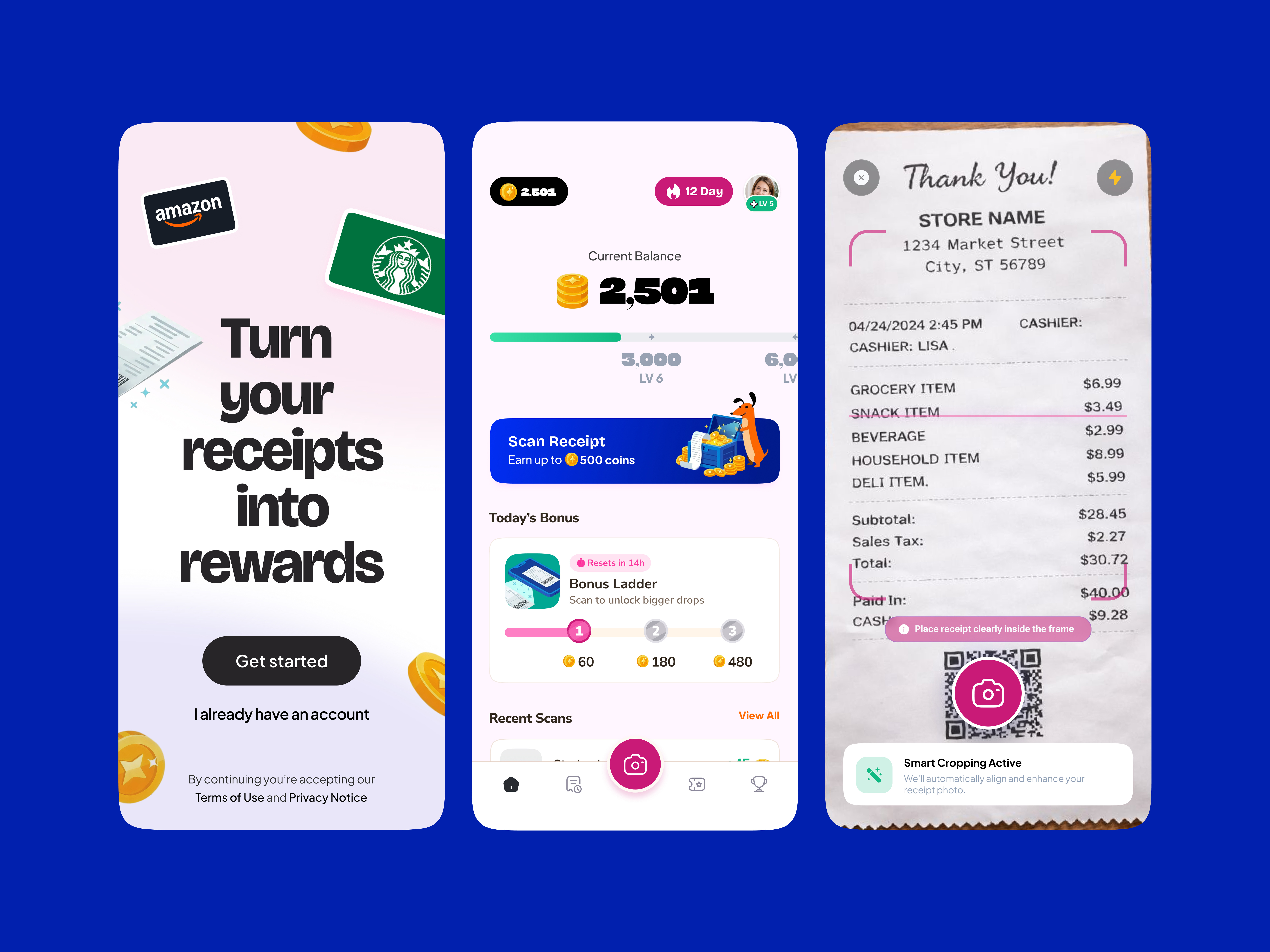 Example of Scan & Earn — Rewards App UI