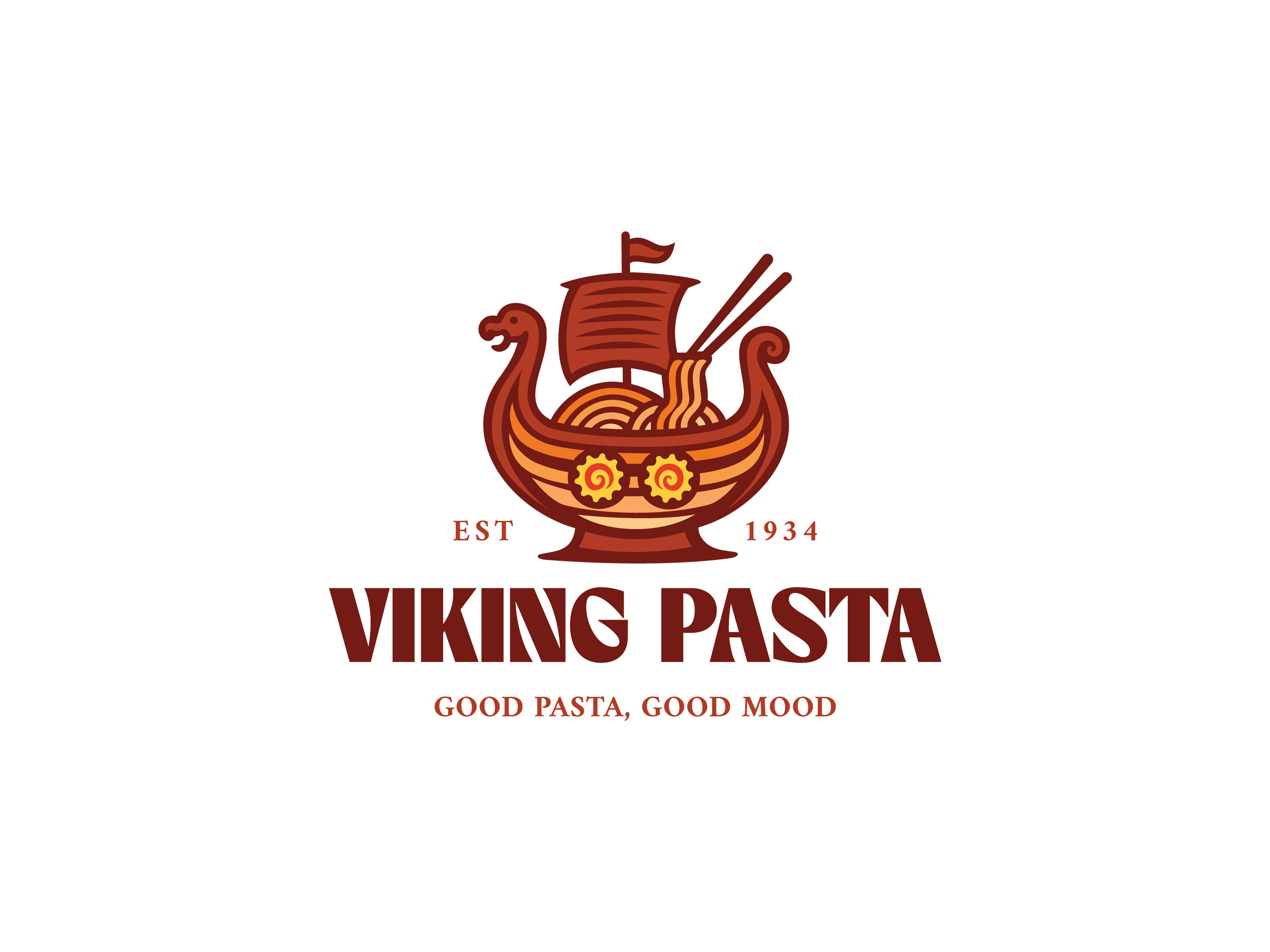 VIKING PASTA | Vintage Italian Restaurant Logo bistro brand branding cafe emblem food heritage hospitality identity illustration italian restaurant logo logo logo design mascot noodle pasta restaurant logo ships viking vintage