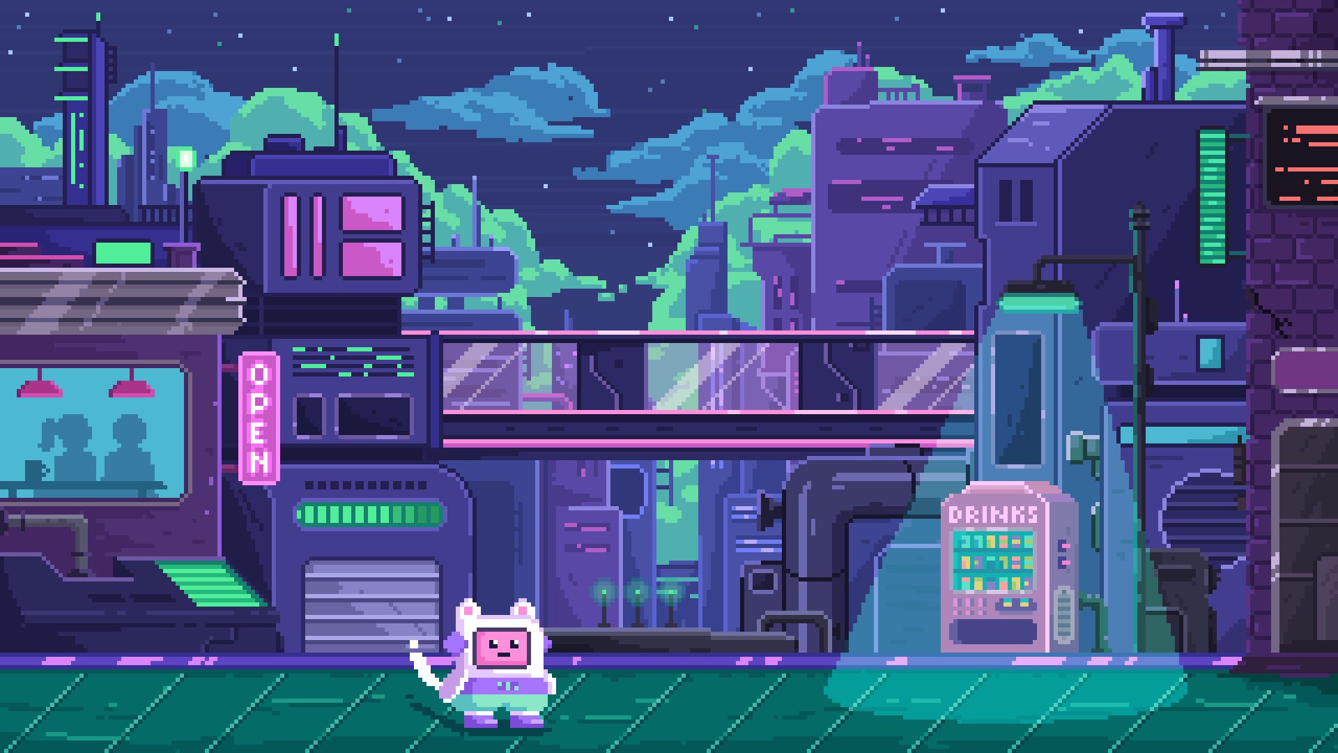Pixel art night city animal animation art character city game graphic graphic design illustration pixel game pixelart procreate