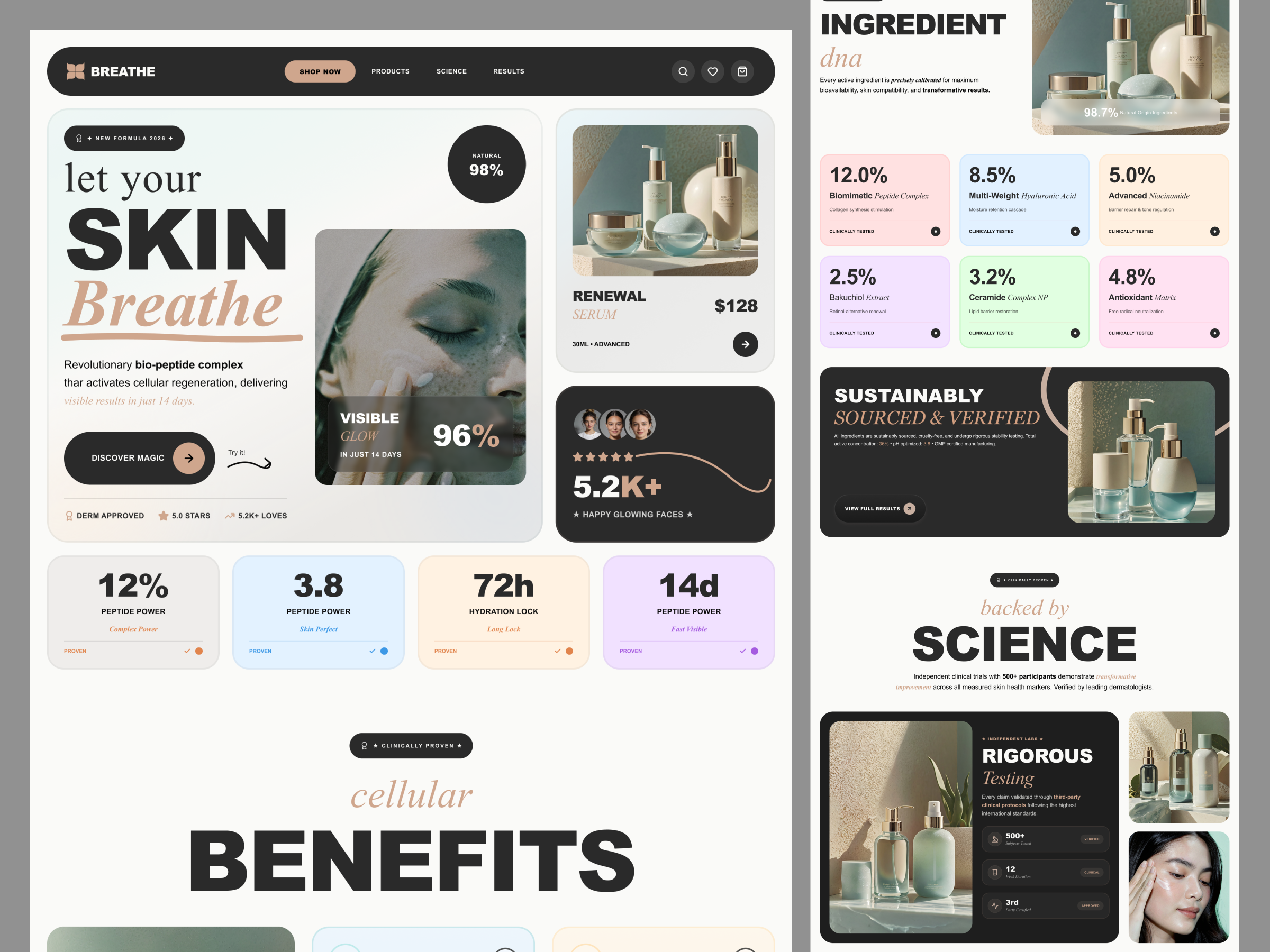 BREATHE — Premium Skincare Landing Page UI beauty website branding clean ui cosmetics ui ecommerce ui landing page minimal design modern ui product website skincare ui design ux design website design