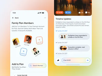 Shield — Family Plan & Inner Screens Mobile App UI UX Design alert system app ui app ux calm ui civic tech clean ui crisis management app emergency alert app family safety app information design location based app mobile app design mobile ui ux modern app panze panzestudio public safety app real time alerts safety sharing ui ux design