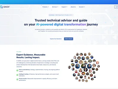 Company website alm branding button company digital transformation iqnox plm thingworx ui web website widgets