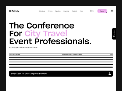 Event & Conference Website Landing Page - Hero Header conferencedesign conferenceui designinspiration digitaldesign eventmanagement eventmarketing eventpage eventplanner eventregistration eventwebsite landingpage popular responsivedesign ui uiinspiration userexperience ux uxdesign webapp webdesign