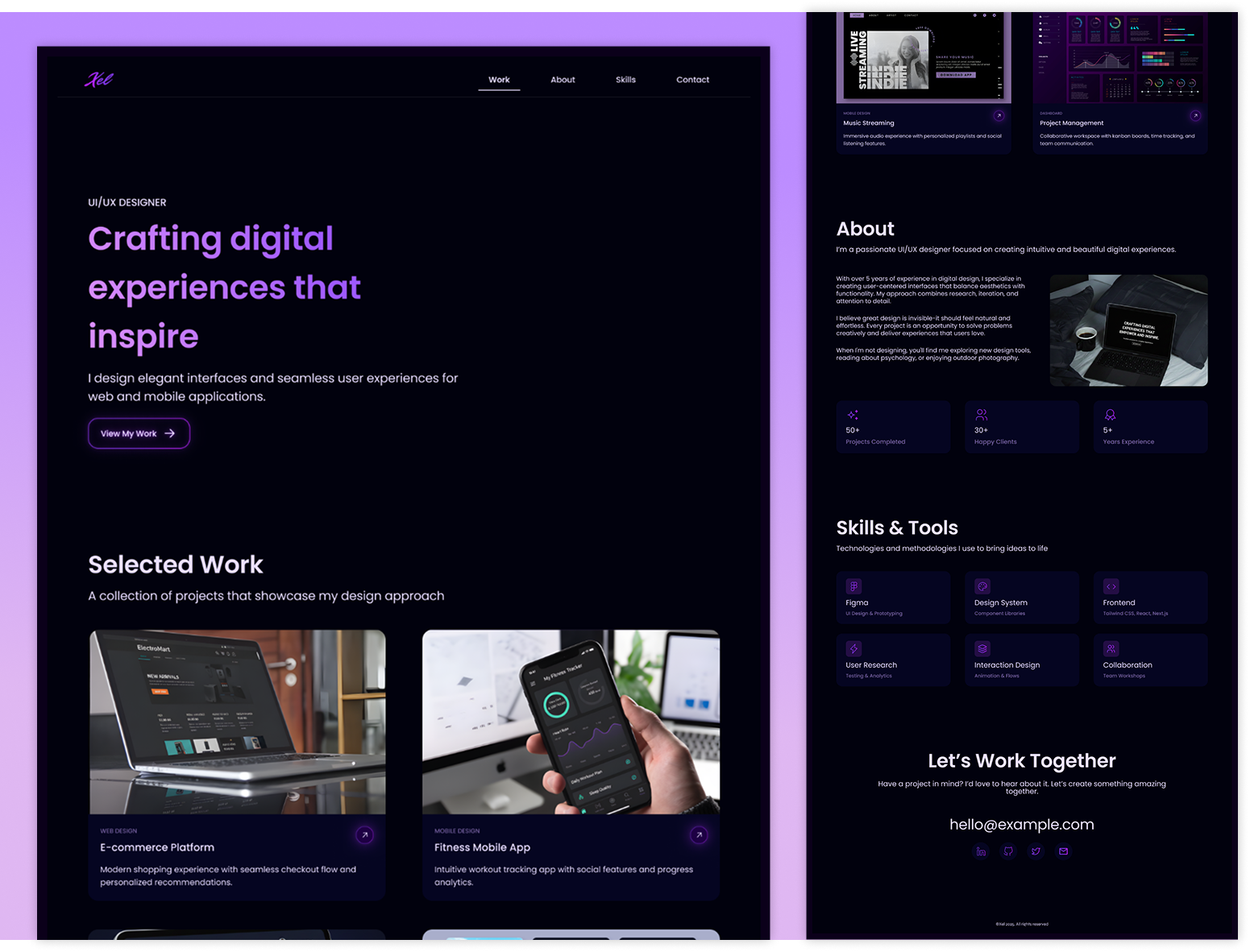 Modern Dark Portfolio Concept for UI/UX Designers dark mode landing page minimalist portfolio uiux web design