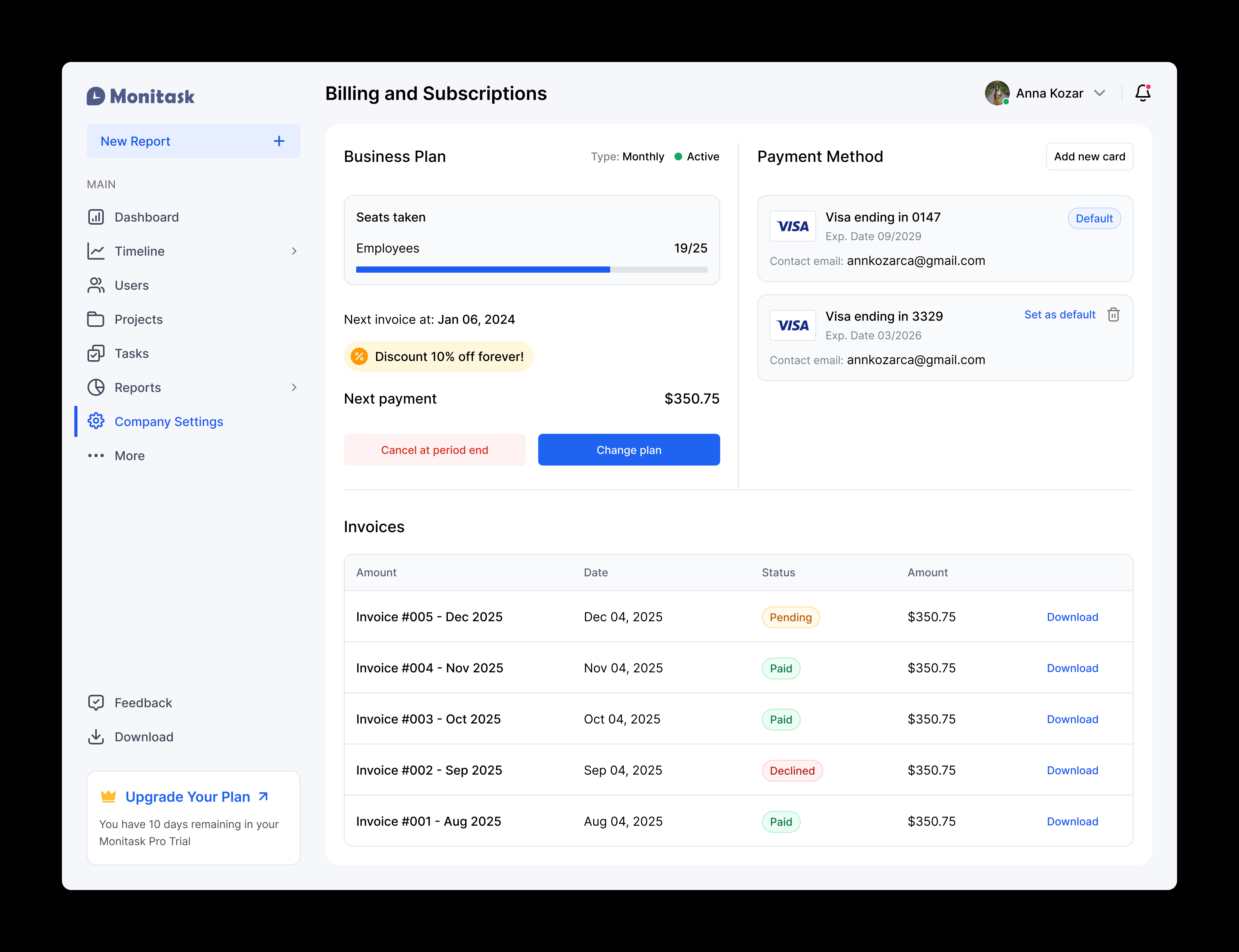 Billing Invoice & Subscription b2b billing checkout dashboard finance invoice payment pricing product design saas saas app settings subscription ui ux web app