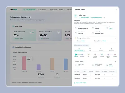 Customer Details | Product Details | Sales CRM 360 Dashboard adminpanel calander view crmdesign customer details dashboarddesign delivery 360 erpdesign product 360 saasdashboard salesdashboard ui vendor quotation 360
