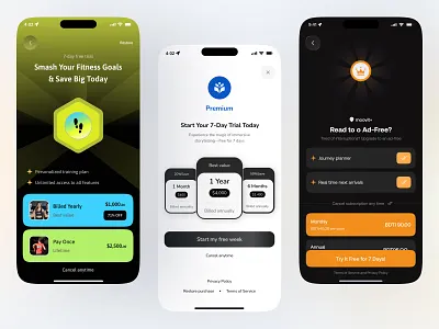 Premium subscription plan screen cleanui dark theme design interface ios app designer mobile mobile app mobile app design mobile ui plans price list pricing pricing model pricing plan pricing table subscribe subscription subscription ui ui ux designer visual design