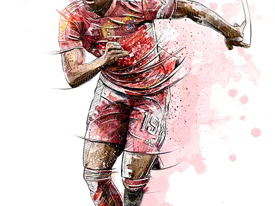 Illustration of Alphonso Davies for FC Bayern Munich drawing fc bayern football illustration illustration ink pencil photoshop soccer wacom watercolor