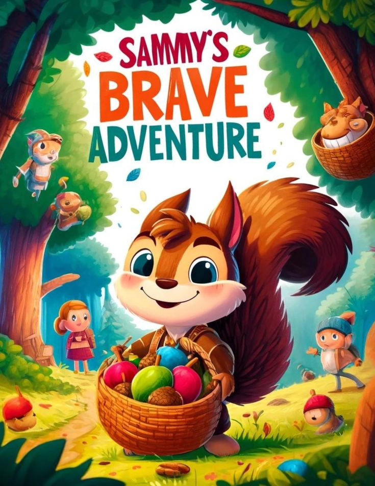 SAMMY’S BRAVE ADVENTURE | Children’s Book Illustration 2d illustration book cover design character design childrens book illustration concept art cute characters digital art forest scene kids literature nursery art publishing art sammys brave adventure squirrel illustration storybook illustrator storytelling art vibrant colors visual storytelling whimsical art whimsical illustration. woodland animals