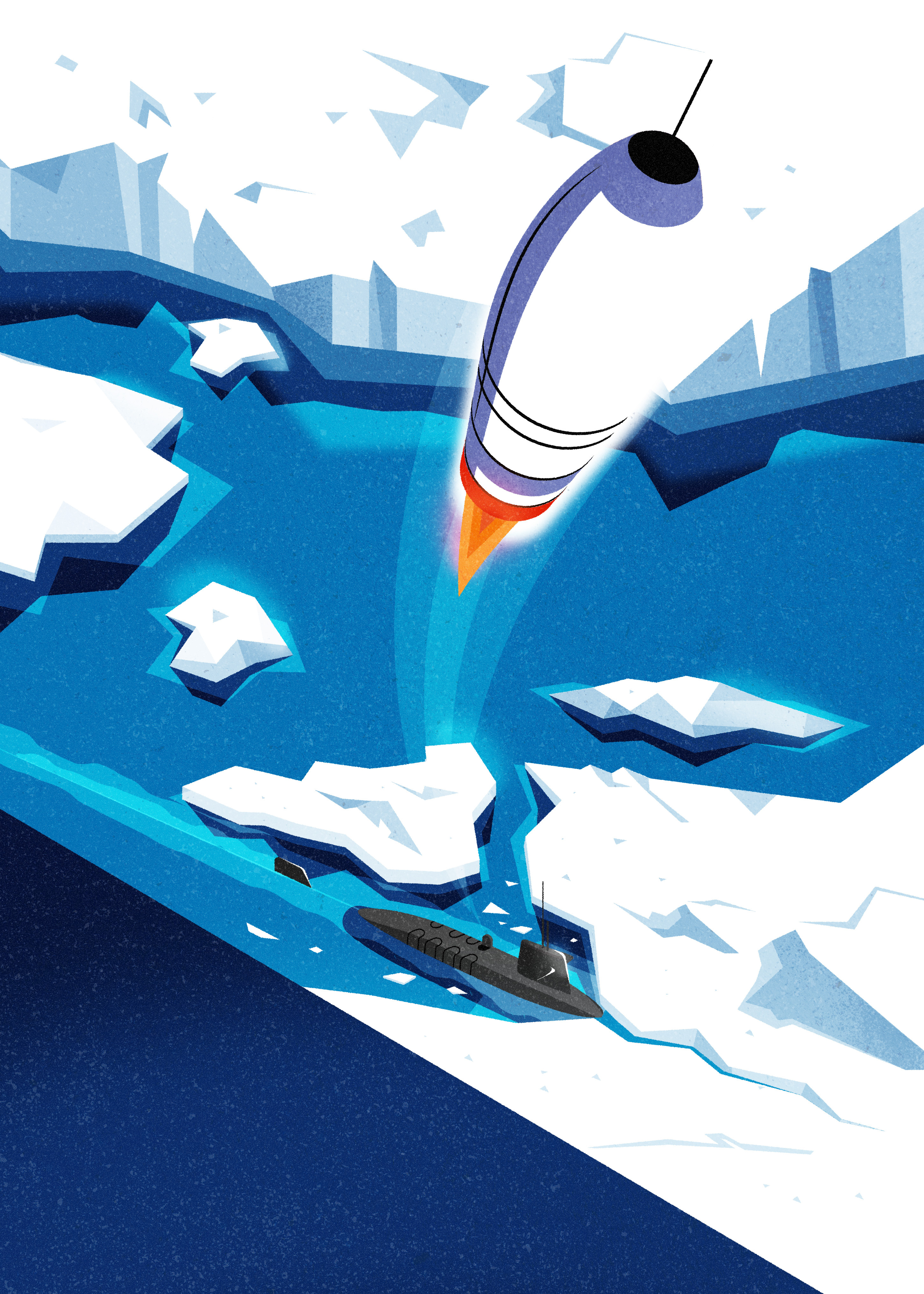 Arctic Launch futurist illustration illustrator military minimalist nuclear retro rocket submarine texture vector