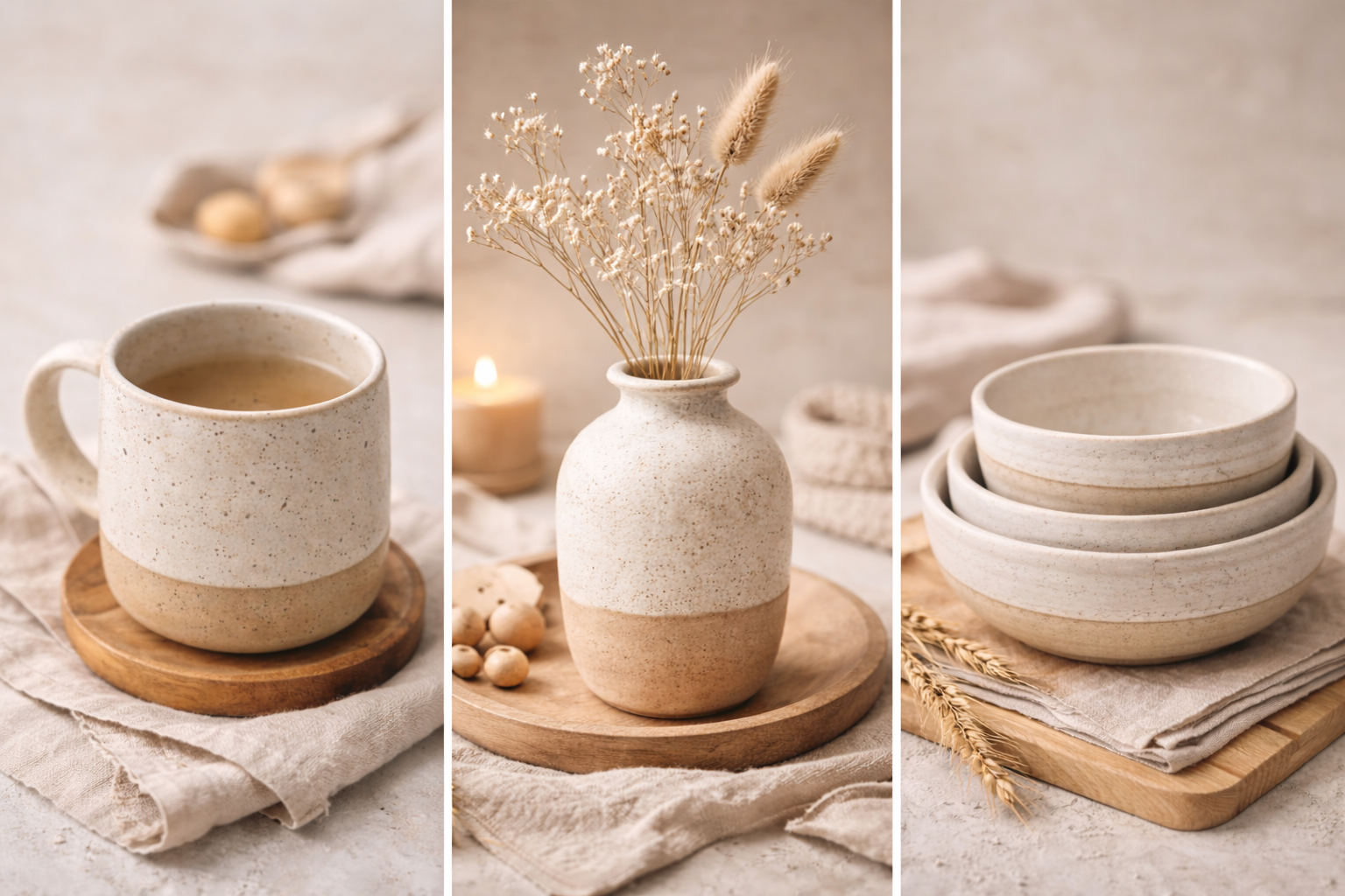 Cozy Minimal Still Life branding ceramics cozy aesthetic craft handmade home decor minima minimalist neutral tones pottery product design still life visual design warm lighting