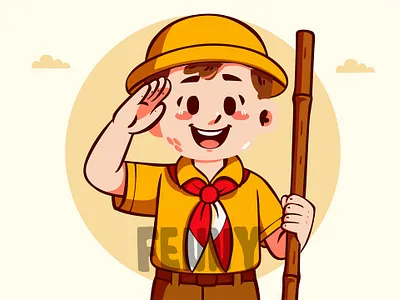 Cartoon of a Boy in Uniform Saluting activity adventure cartoon community day forest friendship fun group leadership learning nature outdoor pramuka scout teamwork together travel uniform woods