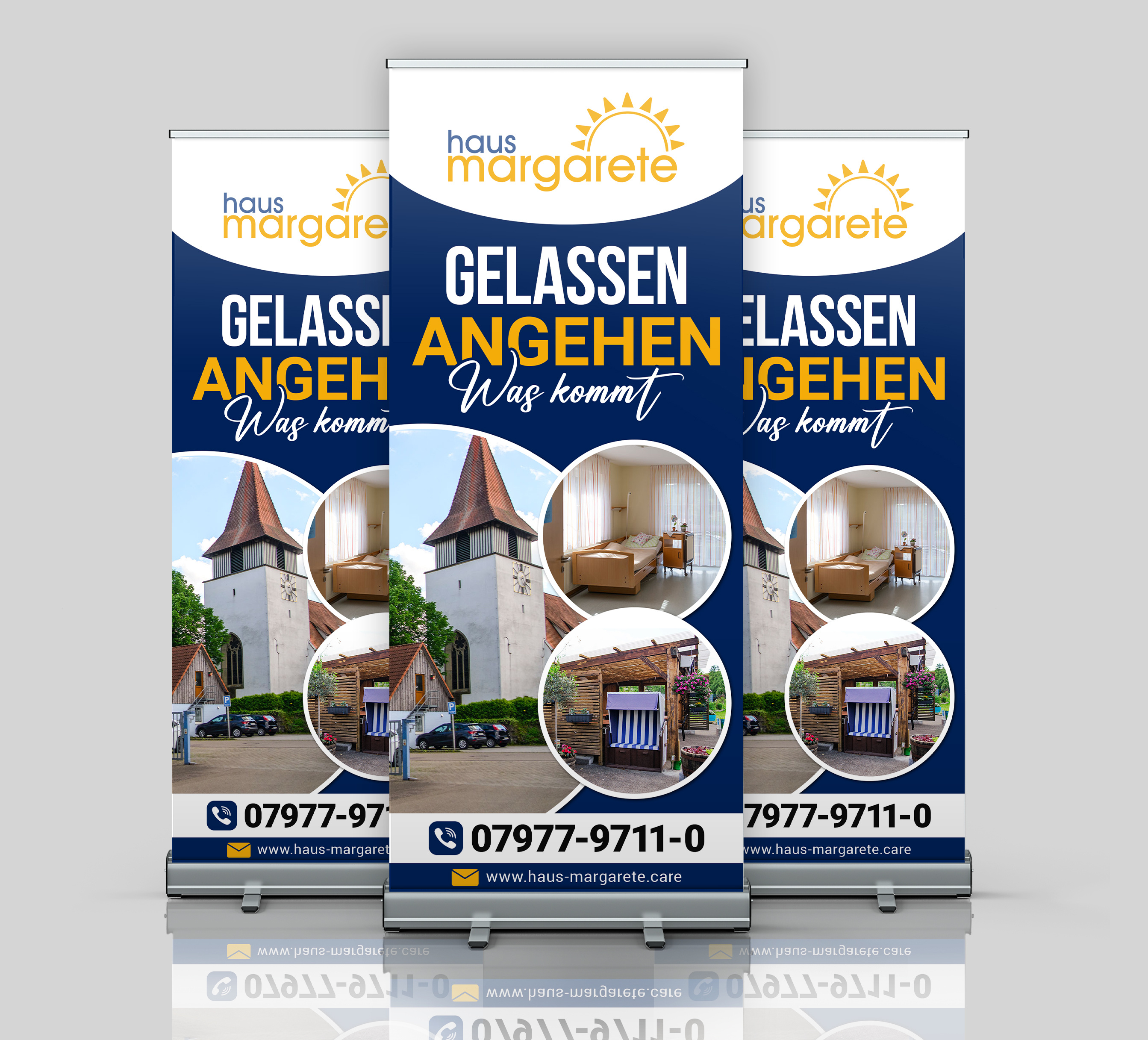 Rollup Banner banner layout blue branding care banner care branding care home care service clean design elder care facility banner haus banner health banner healthcare design medical design modern banner nursing home print banner promo banner roll up design senior care standee design