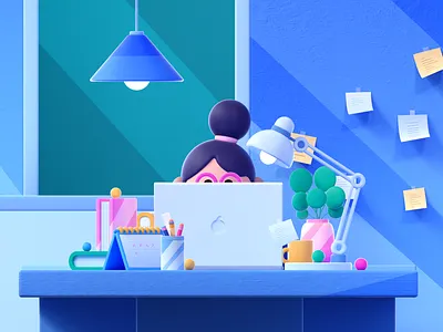 Workplace 3d 3d illustration branding color colorful design illustration landing web