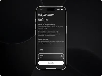 Premium Paywall · Dark Mode Astrology App app concept app monetization clean design dark mode ui editorial ui fintech ui ios app ui minimal ui mobile app mobile app design paywall design premium app design premium features product design saas design subscription screen ui ui design ux ux design