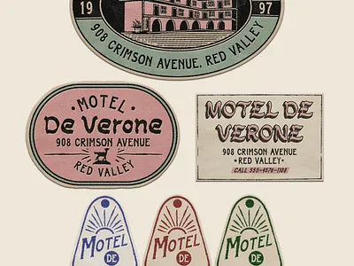 MOTEL DE VERONE badge design graphic design hotel label illustration logo old school design vintage vintage label