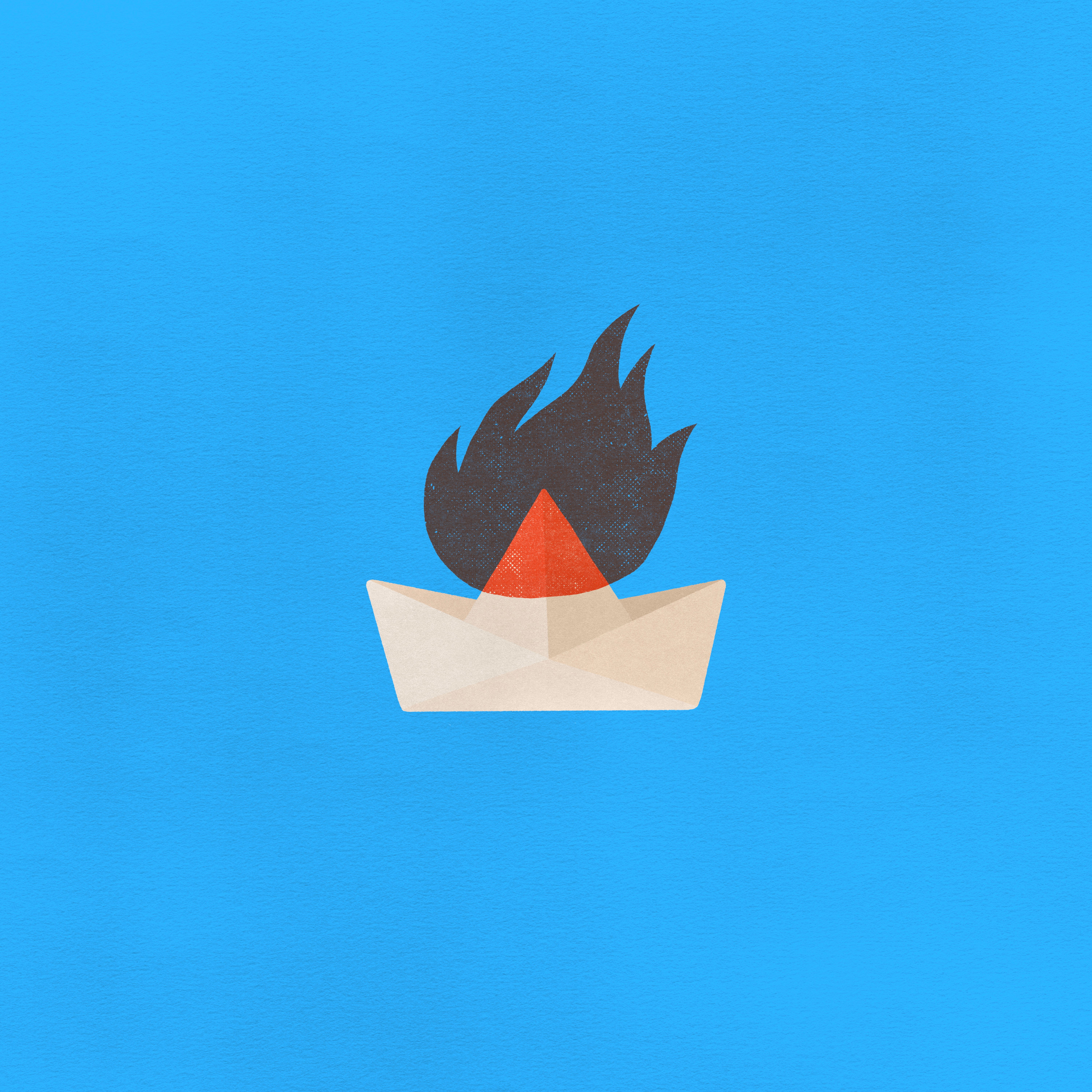 Burn the Boats art blue boat burn fire illustration new no retreat paper boat procreate red white