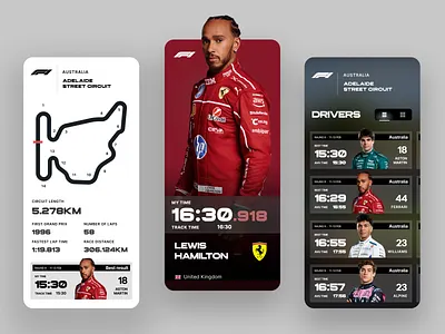 F1 Race Experience — Mobile UI Concept app automotive black circuit concept dashboard formula1 glass graphic design minimal morphiism red sports white