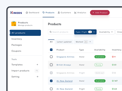 Products management list page - Atom Kit components concept dashboard design design system figma library list templates ui web design
