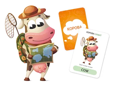 Cartoon Cow - Educational Flashcards for Kids animals card design cartoonish character design children coloring cute educational flashcards friendly illustration kids learning playful print design