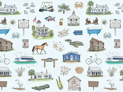 Daufuskie Island Surface Pattern – Coastal Landmark Collection beach brand branding coastal coastal illustration design destination illustration graphic design handdrawn icon design illustration pattern illustration repeat pattern retro surface pattern surface pattern design travel illustration vector vintage wallpaper
