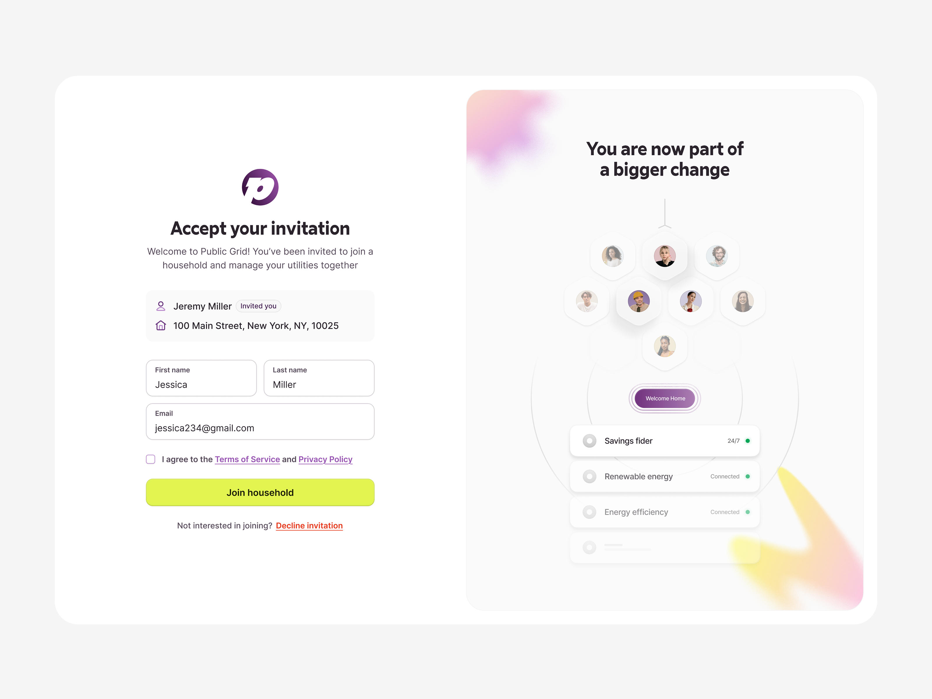 Accept invitation (Exploration draft) accept invitation accept invite ai bento crm decline invite form household illustration invitation invite login login screen onboarding register sign up timeline utilities utility utility invitation