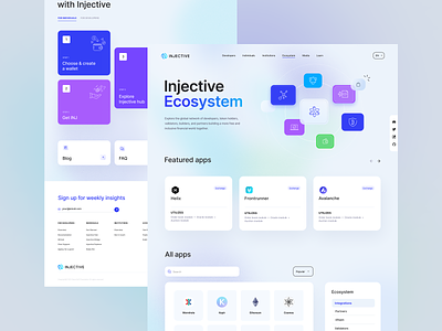 Injective app blockchain blue crypto dapp defi ecosystem finance landing page trading ui ux violet