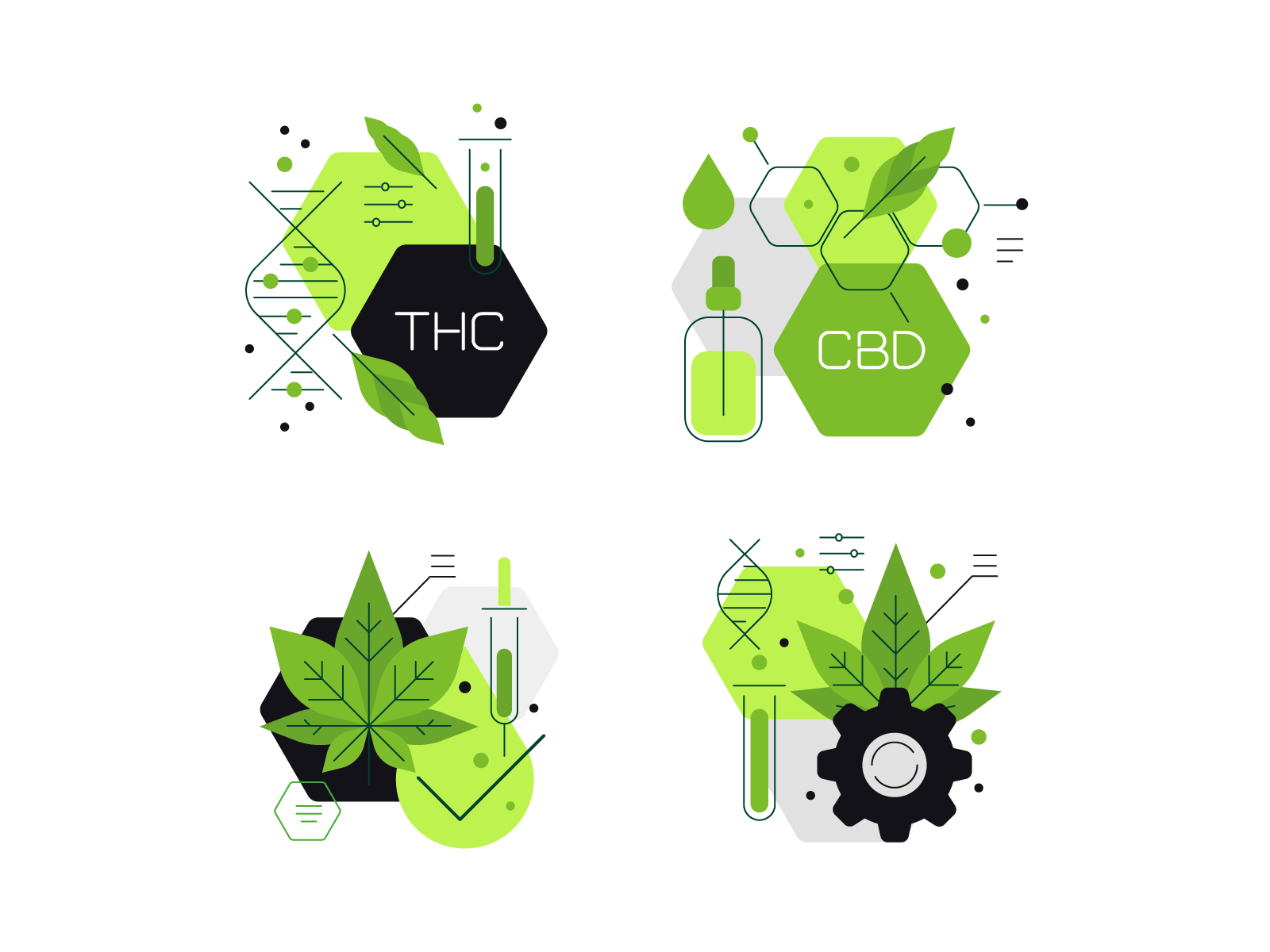 THC & CBD Research :: Illustration set flat graphic pack icon illustration infographics print report vector web