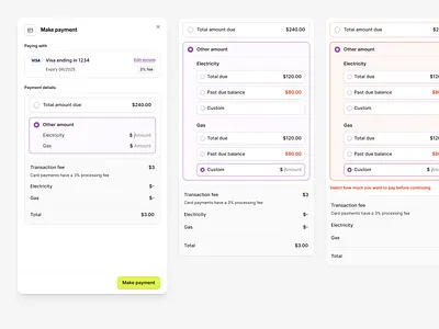 Payment error states ai amount due bill bill payment checkout due due payment error state invoice invoice payment make payment pay payment payment error payment split payment ux split payment transaction utility payment