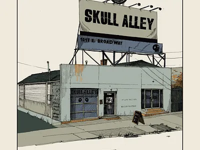 Skull Alley Illustrated Postcard architectural art artist drawing illustration illustration design illustrator ink line drawing nostalgic pen and ink postcard print design vintage
