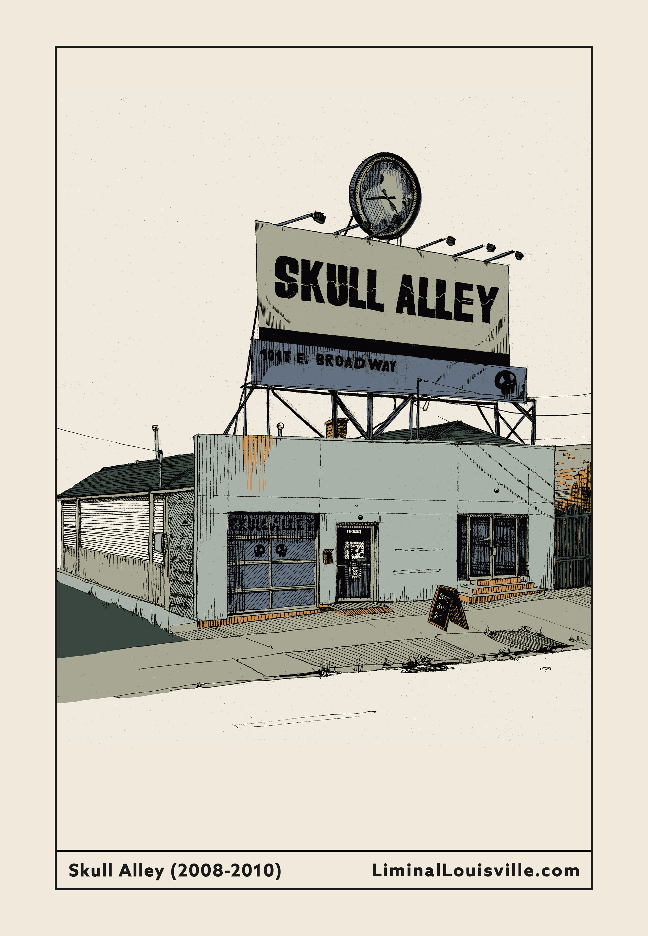 Skull Alley Illustrated Postcard