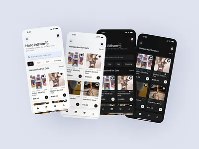 Quiet Purr — Cat Lover Shopping Experience appdesign cat cat lover darkmode dribbble ecommerce figma ios lightmode mobileapp pet lover petapp ui ui design ux ux design