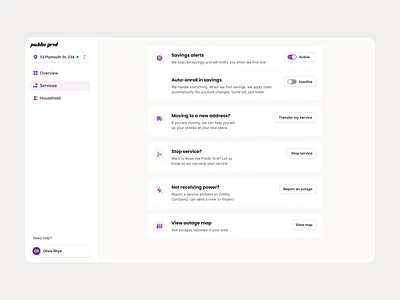 Utility services ai automation cards control panel electricity household management outage outage map preference settings preferences services settings setup stop stop service utility utility services