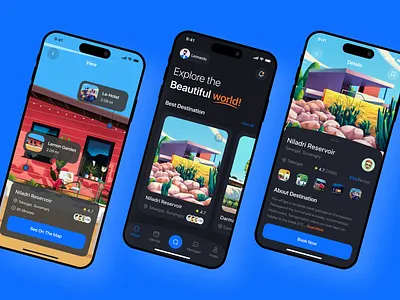Travel & Hotel Booking App UI — Destination Exploration bookingapp creativeui designinspiration destinationapp digitalproduct dribbble explorationui figmadesign hotelbooking iosdesign mobileappui modernui productdesign startupdesign tourismapp travelapp travelui uidesign uxdesign uxui