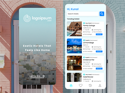 Hotel Booking Day 67 android application booking branding cards daily ui design hotel ios iphone logo results searching shopping travel uiux web app web ui