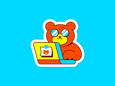 Work Bear Sticker — Pt. 3 animal bear branding computer cute design flat glasses graphic design icon illustration kawaii laptop logo note school sticker stickers vector work