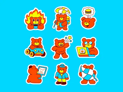 Work Bear Sticker — Pt. 8 bear bears branding burger computer cute design fire flame graphic design icon illustration kawaii laptop leaf logo print star sticker stickers