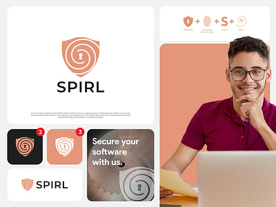 SPIRL | Letter S Software Security App Logo Design app icon branding data saas fingerprint geometric letter s logo mark modern logo nft s logo safe security agency security app shield software spiral startup tech technology web3