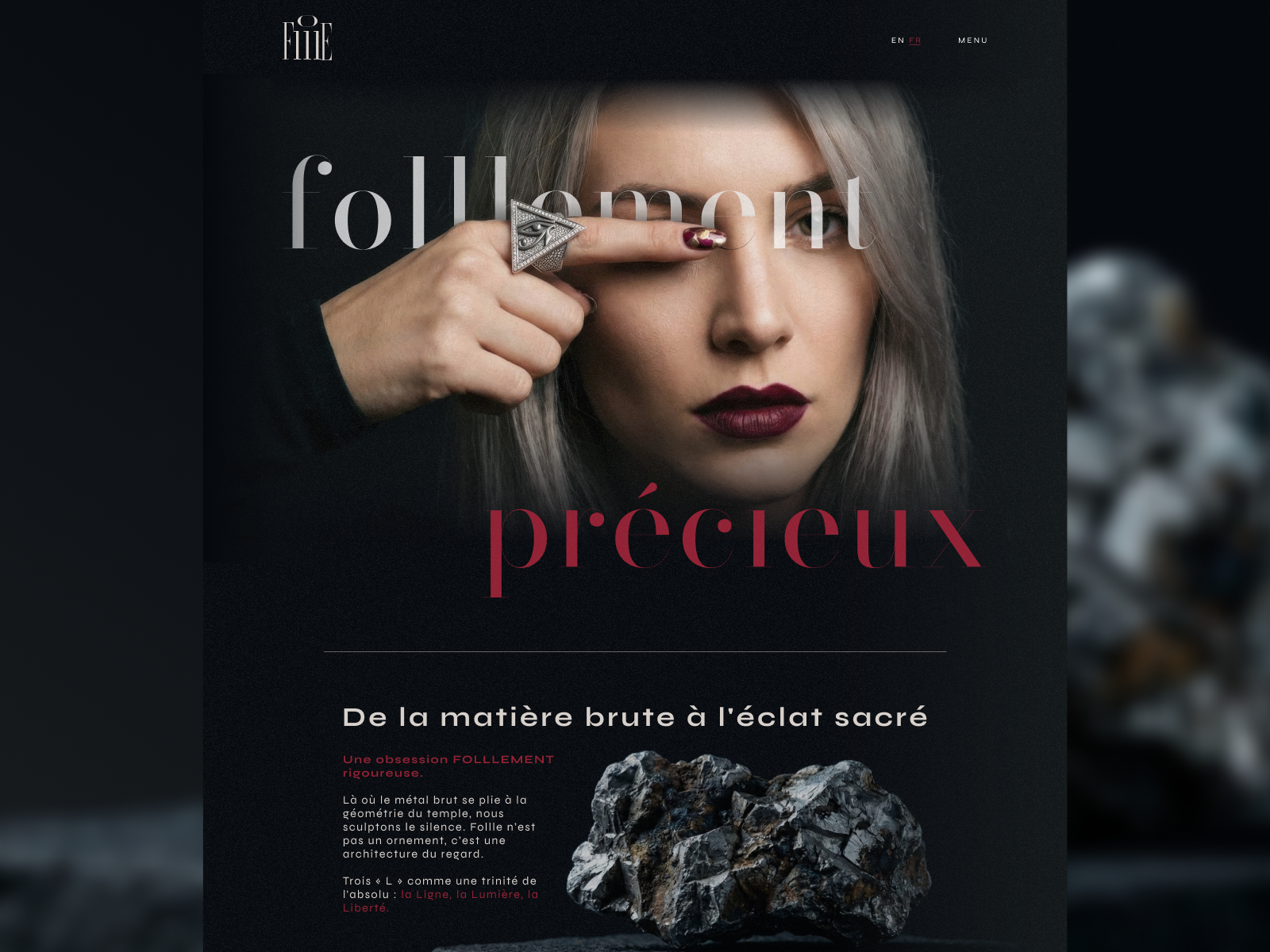 Follle — Quiet Brutalist Jewelry Brand aesthetic branding design editorial design landing page logo luxury minimalism typography ui