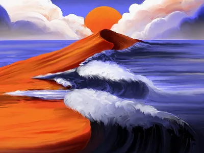 Ocean Meets Desert contrast desert drawing dune dunes environment illustration landscape ocean paint painting procreate series texture waves