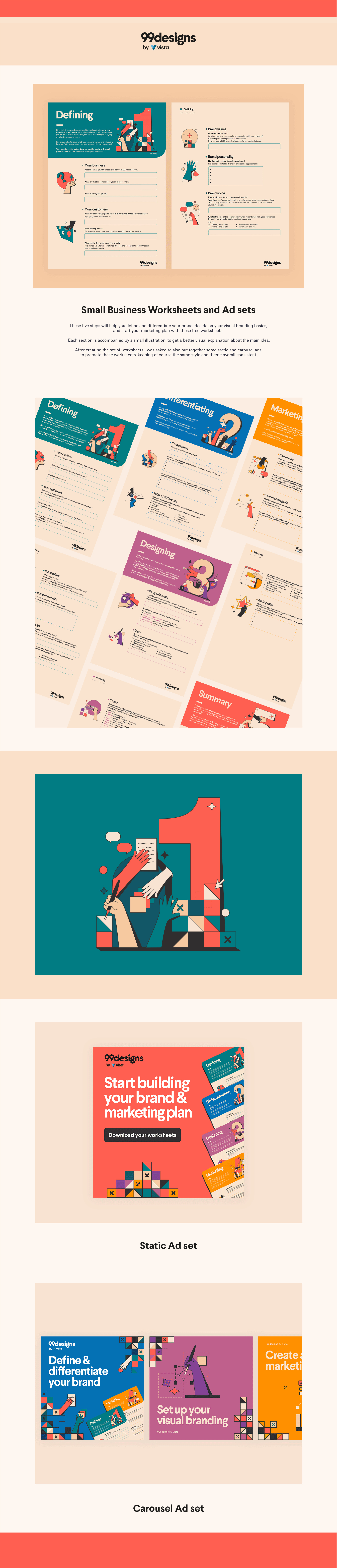 99designs Small Business Worksheets & Ads - Project presentation 99designs ad ad set brand branding carousel clean colorful design illustration marketing minimal vector web worksheet