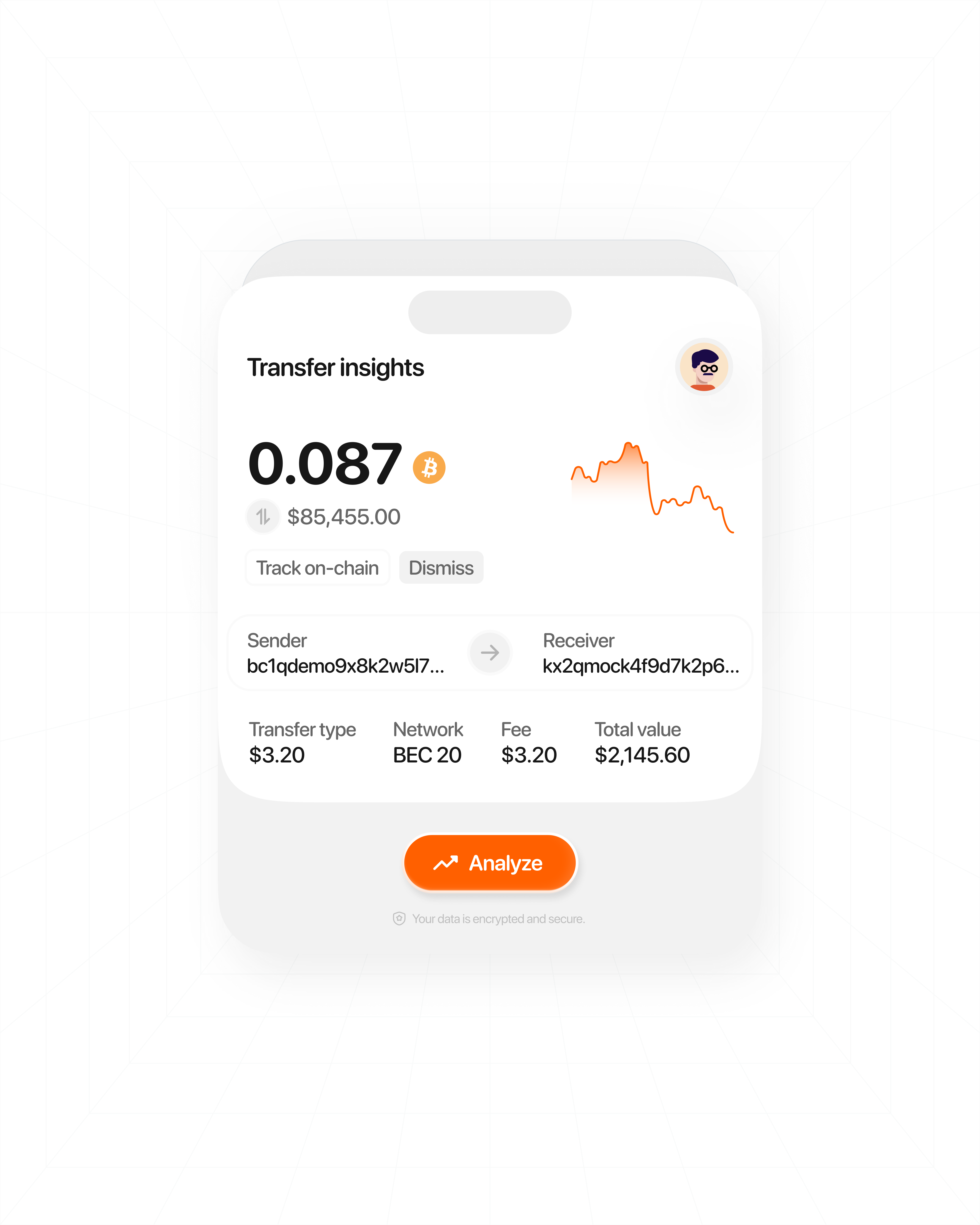 Transfer Insights clean crypto dashboard minimal startup tech ui ui design ux design widget widget design