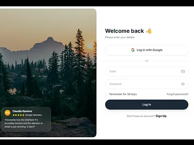 split screen login form login ui web design