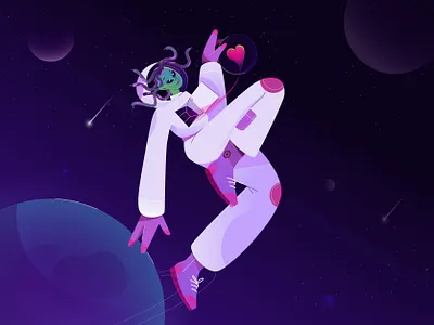 Valentine's Day 2d alien character cosmos design earth flat galaxy heart illustration kiss love people planet romantic snake space star ui vector
