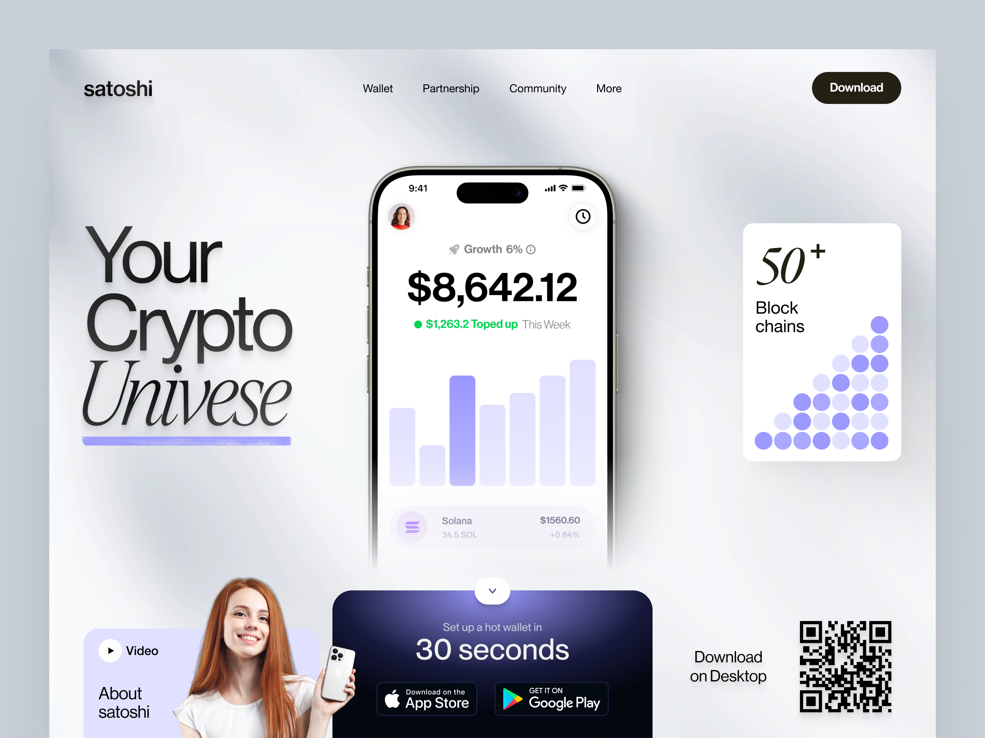 Crypto Wallet Product | Hero Section app blockchain branding btc clean ui crypto wallet defi figma design fintech hero section ios app landing page light theme product design secure soft startup ui ux web3